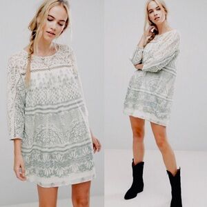 FREE PEOPLE Sun Daze Midi Shift Dress Ivory Lace Size XL